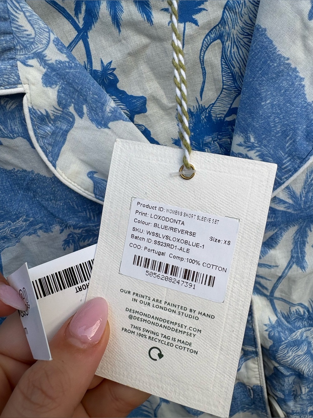 Desmond and Dempsey SHORT SLEEVE PYJAMA SET LOXODONTA BLUE New with Tags! - Picture 10 of 12